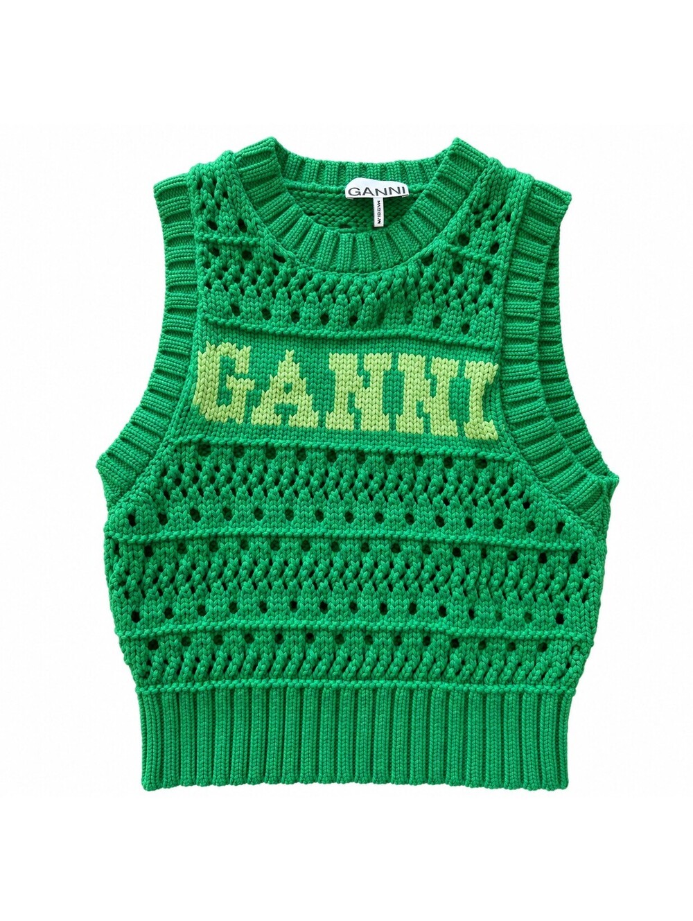 Bright Green Ganni Cotton Rope Short Vest XS
